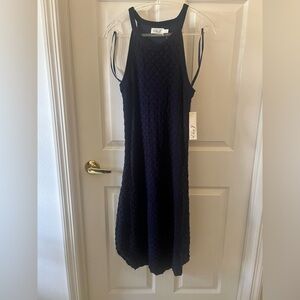Eliza J Navy Textured Crochet High Neck Sleeveless Dress NWT Large